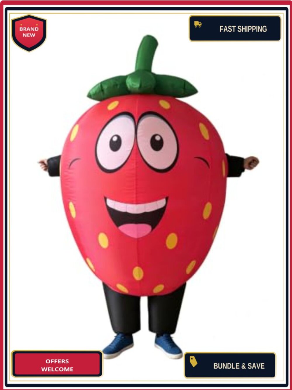 Inflatable Strawberry Costume Adult Full-Body Blow-Up Fruit Suit Halloween